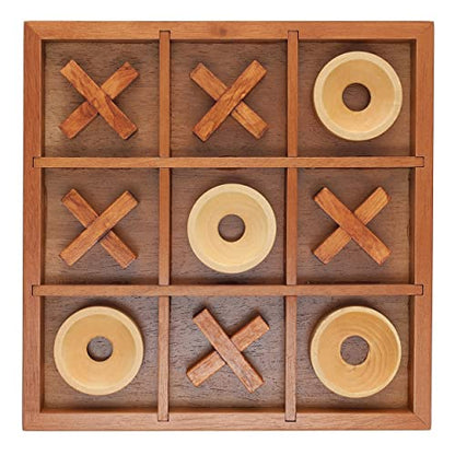 Wooden Tic Tac Toe Game – 9 Inch Solid Wood Board with X and O Pieces, Decorative Coffee Table Game, Classic Home Décor Accent