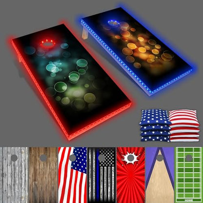 PartyToss Cornhole Boards/Bean Bag Toss Game Set w/Optional LED Lights & Graphics - Choose Your Model - color: Bubbles