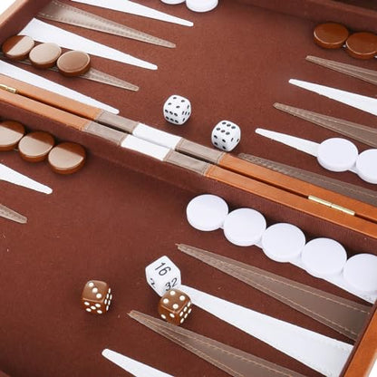 Backgammon Set - Classic Board Game with Premium PU Leather Case & Portable Travel Strategy Backgammon Game Set for Adults, Kids Family Game Night, Vacation & Giftss (11inch Small, Brown) - color: Brown, style: 11inch
