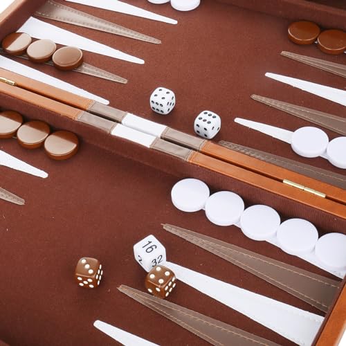 Backgammon Set - Classic Board Game with Premium Leather Case - Portable Travel Strategy Backgammon Game Set for Adults, Kids (18inch, Brown) - color: Brown, style: 18inch