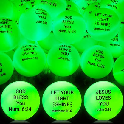 Soulchen 24 Pcs Christian Glow in The Dark Table Tennis 40mm Jesus Bible Verse Balls Bulk Luminous Neon Ball Christian Gifts for Holiday Halloween Party Favor Church Activities, Basket Filler