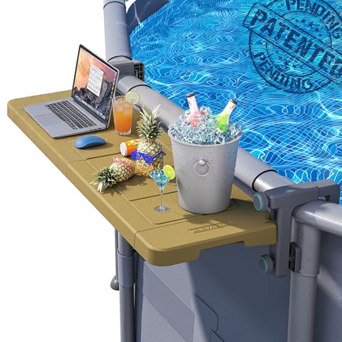 POOLHACKER Poolside Bar, [Original] Swim Up Bar Exclusively for Above-Ground Round Pools. Patio Poolside Table Smart Fold Easy Maintenance, Weather Resistant Stable Tabletop (Amber Brown) - color: Amber Brown