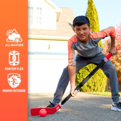 Nerf Flexplay Kids Hockey Stick + Ball Set - Indoor + Outdoor Street Hockey Set - Adjustable Height Stick Balls Included - style: 1 Stick & 2 Balls