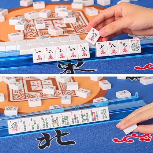American Mahjong Game Set, 166 Quality White Tiles, 4 All-in-One Color Rack/Pushers, Mahjong Tile Set with Light Blue Printed Carrying Bag - color: Light Blue