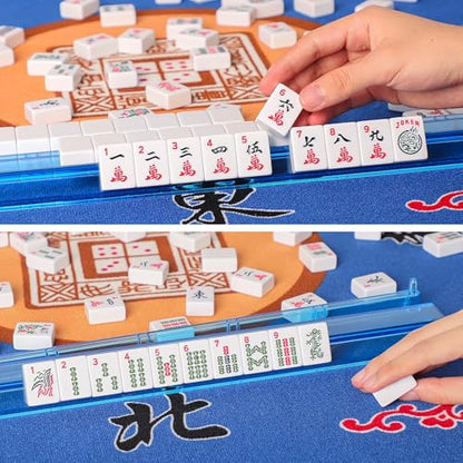 American Mahjong Game Set, 166 White Tiles, 4 All-in-One Color Rack/Pushers, Complete Mahjong Set with Pink Printed Carrying Bag - color: Pink