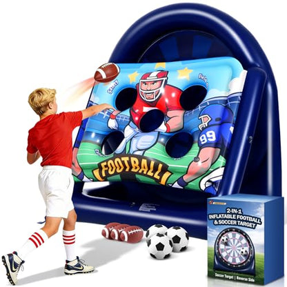 6FT Giant Football Toss & Soccer Dart Board Game, Inflatable 2-Sided Outdoor Yard Game with Pump, Backyard Carnival Party Game for Family