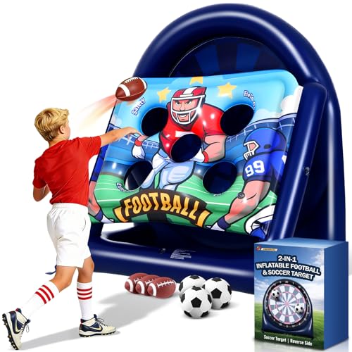 6FT Giant Football Toss & Soccer Dart Board Game, Inflatable 2-Sided Outdoor Yard Game with Pump, Backyard Carnival Party Game for Family