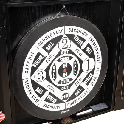 DMI Americana Dartboard Cabinet Set with 18-Inch Paper Dartboard, Reversible Baseball Game, Built-in Cricket Scoring, Darts, Chalk & Mounting Hardware – Classic Black Finish