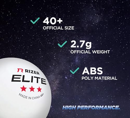 RIZER Elite Ping Pong Balls - 3-Star Table Tennis Balls (12 White Balls) | High-Performance 40+ ABS Training Balls | Elite Durability for Indoor/Outdoor Games