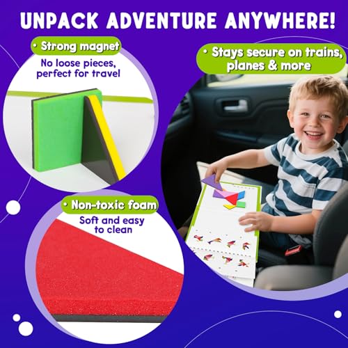 Travel Tangram Puzzle with 2 Sets Magnetic Jigsaw Boards & 368 Patterns and Solutions, Montessori STEM Airplane & Road Trip Games, Educational Brain Teaser Toy Gift for Kids & Adults