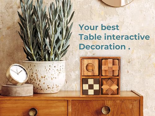 BSIRI 4 in 1 Wooden Brain Teaser Puzzles for Adults - Challenging 3D Desk Wood Puzzles Set Interlocking Hand Games for Mind Toys Suits for Rustic Patio Decor Unique Gift Office Decoration - style: 4 Puzzle Set
