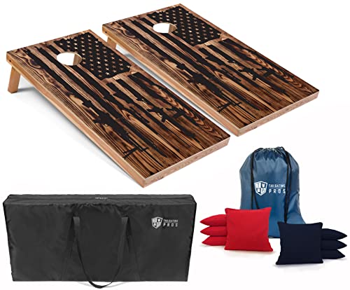 Tailgating Pros American Themed Lightweight Corn Hole Board Set w/Bean Bags and Carrying Case - 4'x2' Cornhole Toss - color: Right to Bear Arms