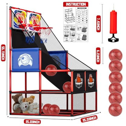 2 in 1 Dual Basketball Arcade Game Indoor/Outdoor With LED Scoring and Sound, Sport Play Toy Includes 6 Balls & Instruction & Pump For Teen Kids Toddler Birthday Christmas Carnival Backyard Party Gift