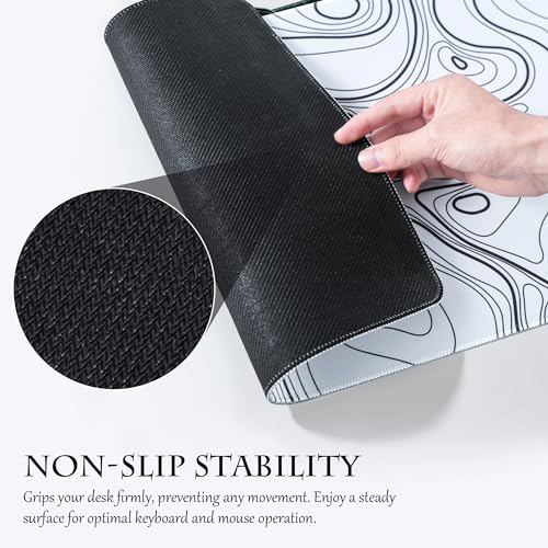 ALOANES Waterproof Mouse Pad with Durable Stitched Edge, Gaming Keyboard, Non-Slip Rubber Base, Extended Desk pad for Gamer, Office& Home, White Topographic Map Mousepad XL(31.50"x11.81"x0.12") - color: 02- Topographic Map White, size: XL(31.5" x 11.8")