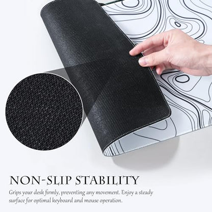 ALOANES Waterproof Mouse Pad with Durable Stitched Edge, Gaming Keyboard, Non-Slip Rubber Base, Extended Desk pad for Gamer, Office& Home, White Topographic Map Mousepad XL(31.50"x11.81"x0.12") - color: 02- Topographic Map White, size: XL(31.5" x 11.8")
