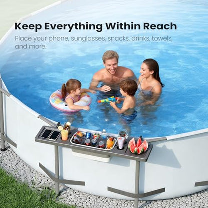 POOLCOMFT Pool Bar - Above Ground Poolside Table with 4 Cup Holders & Ice Bin, 47"×11" Foldable Swim Up Bar, Above Ground Pool Accessories, Pool Side Bar for Round/Oval/Rectangular Frame Pools - color: Black Pool Bar