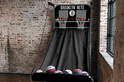 Pop-A-Shot - Home Dual Shot Arcade Basketball Game with NBA Graphics l Sensor Scoring l 16 Game Modes l 7 Balls l Foldable Storage l for All NBA Fans - style: Brooklyn Nets