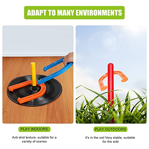 Outdoor Indoor Rubber Horseshoes Set - Win SPORTS Includes 4 Horseshoes,2 Pegs,2 Rubber Mats,2 Red Plastic dowels,Beach Games Perfect for Tailgating,Camping,Backyard,Fun for Kids Adults