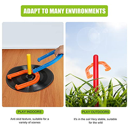 Outdoor Indoor Rubber Horseshoes Set - Win SPORTS Includes 4 Horseshoes,2 Pegs,2 Rubber Mats,2 Red Plastic dowels,Beach Games Perfect for Tailgating,Camping,Backyard,Fun for Kids Adults