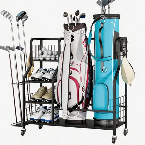 Golf Bag Storage Garage Organizer - 2 Golf Bag Organizer Stand for Golf Bag Accessories - Storage Rack for Home, Garage, Club, Golf Gifts for Men