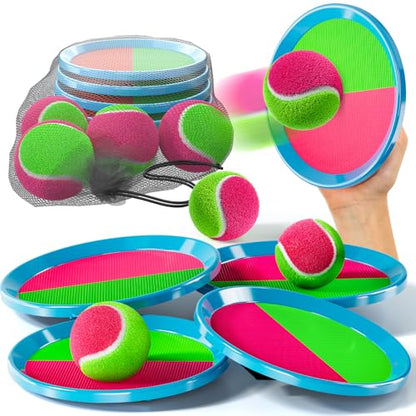 Toss and Catch Ball Game Set, Beach Outdoor Toys for Kids Boys with Paddle, Balls and Storage Bag, Yard Backyard Outside Indoor Toys Games Gifts for Kids Boys Girls Ages 3 4 5 6 7 8 9 10 - style: 4 Paddles & 4 Balls
