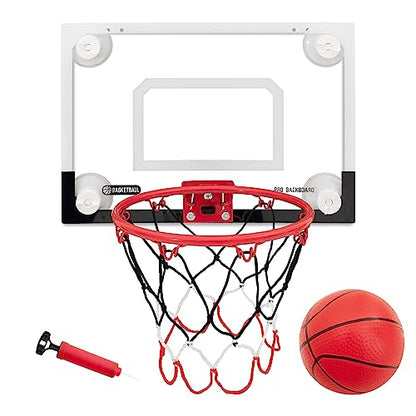 Indoor Mini Basketball Hoops Backboard with Powerful Suction Cups,Wall Mounted Door Basketball Hoops,Toys with Balls Gifts for Kids Boys Teens (43x30CM) (Black-White-1) - color: Black-white-1