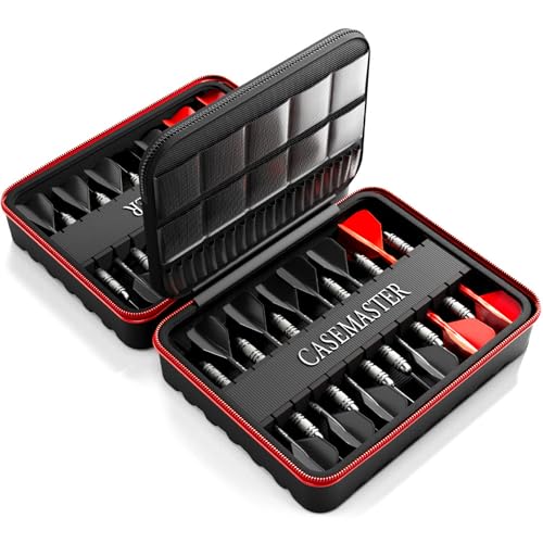 Casemaster Maxx 8 Dart Case, Holds 24 Steel Tip or Soft Tip Darts Fully Assembled, Hard Shell EVA Darts Case, 20 Accessory Pockets, Red - color: Red, size: 8 Dart