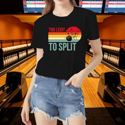 Bowling Shirts for Women Too Legit to Split T-Shirt Retro Sunset Bowler Bowling League Team Tee - color: Black, size: XX-Large
