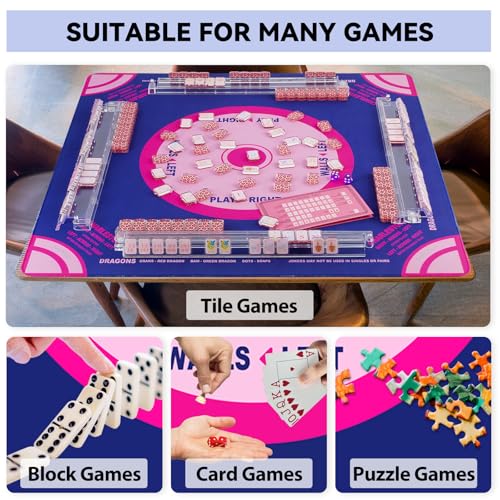 Mahjong Mat, Mahjong Table Mat Black Carrying Bag, Anti Slip and Noise Reduction Table Cover for Mahjong, Poker, Card Games, Dominoes, Board Games, Slip Resistant Mat (Blue - 31.5'') - color: Blue