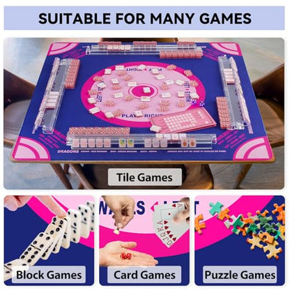 Mahjong Mat, Mahjong Table Mat Black Carrying Bag, Anti Slip and Noise Reduction Table Cover for Mahjong, Poker, Card Games, Dominoes, Board Games, Slip Resistant Mat (Blue - 31.5'') - color: Blue
