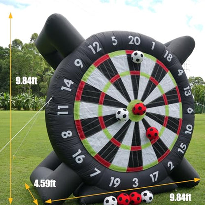10FT Giant Inflatable Soccer Dart Board Backyard Games - with Build in Blower, 8 Soccer Balls - Large Kick Football Target Dartboard for Outdoor Yard Lawn Family Adults
