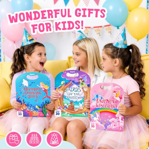 JoyCat Reusable Sticker Book Set (3-Pack): Unicorn, Fairies, Mermaid - 90 Pcs Stickers for Toddlers, Kids Sticker Activity Book, Road Trip Travel Toys, Party Favors, Birthday Gifts for Baby Girls - style: 3-Pack: Unicorn, Fairies, Mermaid