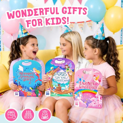 JoyCat Reusable Sticker Book Set (3-Pack): Unicorn, Fairies, Mermaid - 90 Pcs Stickers for Toddlers, Kids Sticker Activity Book, Road Trip Travel Toys, Party Favors, Birthday Gifts for Baby Girls - style: 3-Pack: Unicorn, Fairies, Mermaid