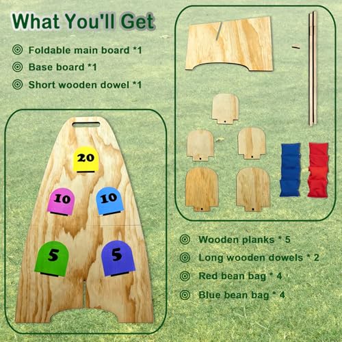 Vertical Cornhole Board Set with 8pcs Bean Bags, Wood Foldable Cornhole Games for Kids Adults Teens, Outside Toys for Kids 8-12, Carnival & Yard Games