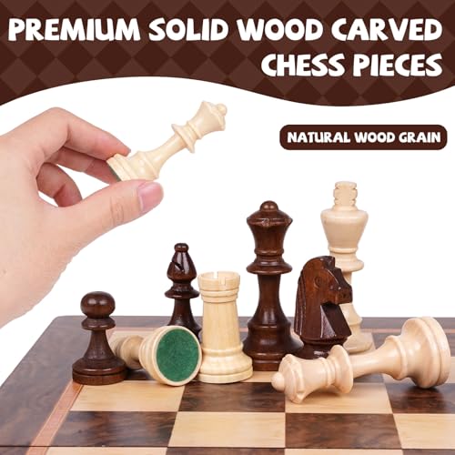 Magnetic Chess Set, 15 Inch Wooden Chess Set with Storage, Folding Travel Chess Set with Strong Magnetic Pieces, Tournament Chess Board, Portable Chess Set with 2 Extra Queens for Adults & Kids
