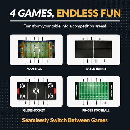 Hathaway Revolver 4 in 1 Multi Game Tabletop - 40-in Tabletop Games Set with Ping Pong, Glide Hockey, Finger Football, and Foosball Table for Family - Multi Game Table with Full Accessories