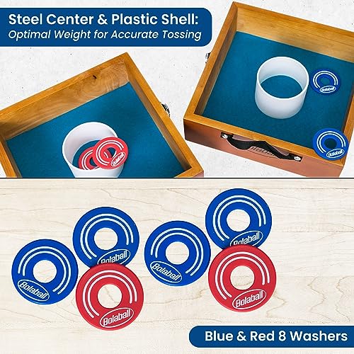 Washer Toss Game Outdoor Games Giant Yard & Lawn Games | Set of 2 Solid Wood Targets and 2.5-inch Washers Toss Rings| Bulls-Eye Pitching Board| Backyard Beach Camping Party