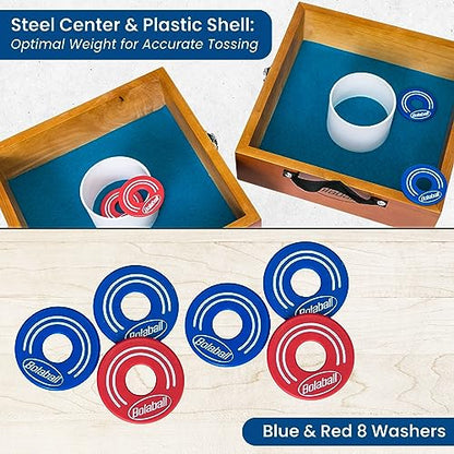 Washer Toss Game Outdoor Games Giant Yard & Lawn Games | Set of 2 Solid Wood Targets and 2.5-inch Washers Toss Rings| Bulls-Eye Pitching Board| Backyard Beach Camping Party