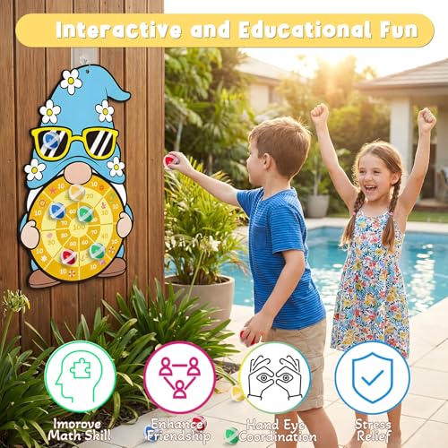 29 Inch Gnome Target Game with 12 Sticky Balls and Hook, Hanging Toss Target Game for Party Games, Indoor Outdoor Carnival Games, Birthday Activities and Family Gatherings