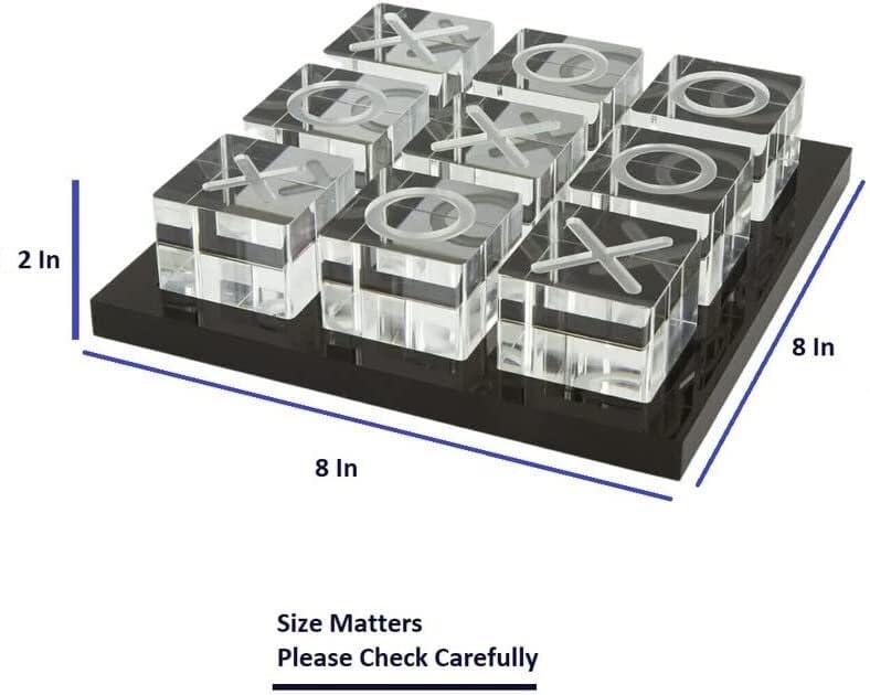 Modern Tic Tac Toe for Home Decoration Acrylic XO with Black Base Decorative Tic Tac Toe Table Top Decoration Coffee Table Decor X/O Board (Clear XO, Black Base)