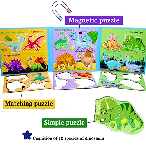 Magnetic Puzzles for Kids Ages 3-5, Travel Toddler Puzzles, Dinosaur Activities Toy for Boys & Girls 3 4 5 6 yo - Learning Magnet Gift for Road Trip - style: Dinosaur
