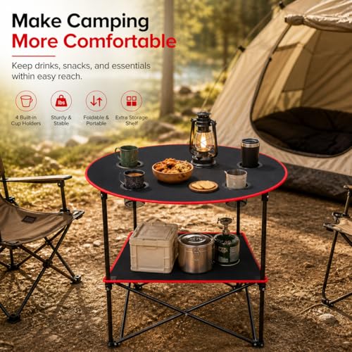 Portable Camping Table Folding Picnic Tables Lightweight Folding Table Waterproof Canvas Beach Table for Outside with 4 Cup Holders & Carry Bags for Camping, Beach, Campfires and Tailgating