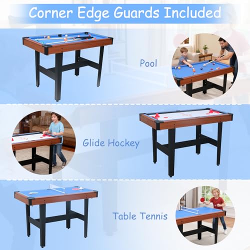 Rovibek 48" Multi Game Table Includes All Accessories, 3 in-1 Combo Game Table with Air Hockey, Pool Billiards, Ping Pong, Tabletop Games for Teens Adults Family Game Room