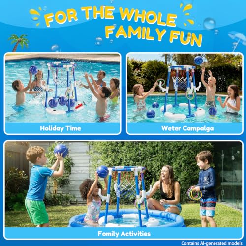 Pool Basketball Hoop,Floating Basketball Hoop,2-In-1 Floating Pool Toys Ring Game With 4 Balls And Pump, Outdoor Summer Water Toy,Chritmas Birthday Gift For 3 4 5 6 7 8 9 10Year Old Boy Girl (Blue) - color: Blue