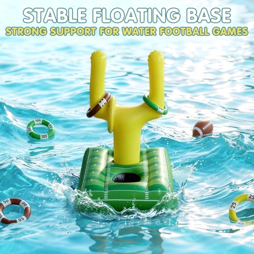 Inflatable Football Pool Ring Toss Game - 3-in-1 Floating Football Target for Swimming Pool, Backyard & Beach - Heavy Duty PVC Pool Toys for Kids and Adults Summer Party Games