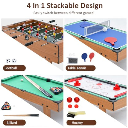 Giantex 4-in-1 Combination Game Table, with Soccer, Hockey, Billiards, Table Tennis, Perfect for Game Room, Family Night, Wood Foosball Game Table Top