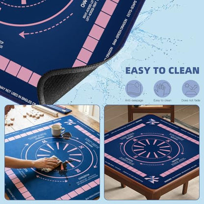 ARELUX Neoprene Mahjong Mat with Carrying Bag 32"x32" No Creases Rolled Shipping American Mahjong Mat with Charles Rules Anti-Slip & Noise Reduction Table Cover for Poker, Card & Board Game(Blue) - color: Blue