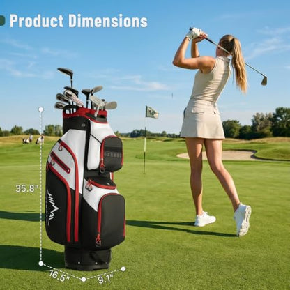 uniHimal Golf Cart Bag, 15 Way Organizer Divider Top with Handles | 15 Separate Compartments,Extra Storage Pockets,Rain Cover,Comfortable carry handles,Tough Abrasion‑Resistant Materials - color: Black-White