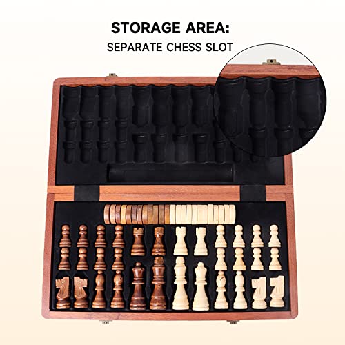 GSE Games & Sports Expert 15" Large Wooden Folding 2-in-1 Chess and Checkers Board Game Combo Set, Portable Travel Board Games Chess Checker Set