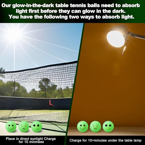 Soulchen 40mm Glow in The Dark Table Tennis Balls Bulk, Carnival Game Night, Neon Birthday Party Favors, Classroom Rewards, Goodie Bag Filler, Pet Playmate - color: Glow in the Dark Green, size: Mixed Faces
